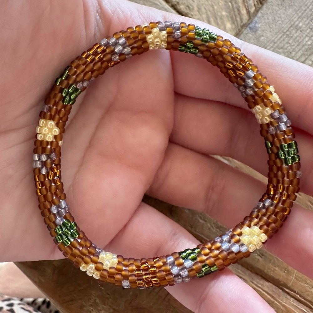 Handmade Beaded Bracelet in Brown and Green